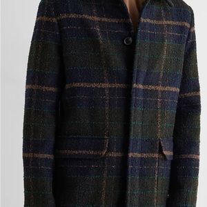 Express Navy Plaid Wool-Blend Topcoat - Blue Plaid